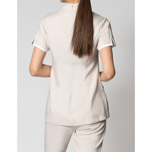 Light Weight Polyester Cotton Fabric Button Front Barber Salon Dress Multiple Color And Logo <b>top</b> Manufacturer Barber Salon Dress - Product Image 5