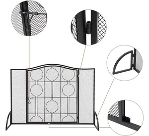 Paravent de cheminée en métal à grille circulaire contemporaine, pliable en trois panneaux, avec maille fine, protection anti-étincelles, protection de foyer sécurisée pour les enfants - Product Image 6