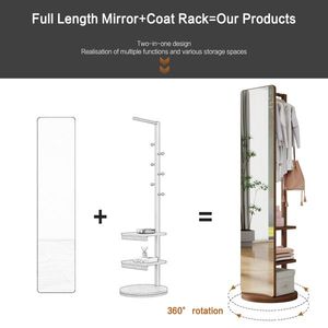 Large Full-Length Mirror 65.7*17.7in Solid Wood + Rubber Wood + Glass for Whole Body Viewing-Coat Racks - Product Image 4
