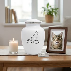 High Quality Eco Friendly Pet Memorial Urn for Cat <b>Ashes</b> Solid Aluminium Metal Cremation Jars Cat Print Design Personalized Urns - Product Image 2