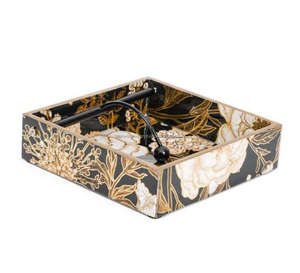 Distributeur de mouchoirs en bois de luxe pour la maison et le bureau, imprimé rayures florales bleues, porte-serviettes décoratif, design floral fait main, durable - Product Image 6