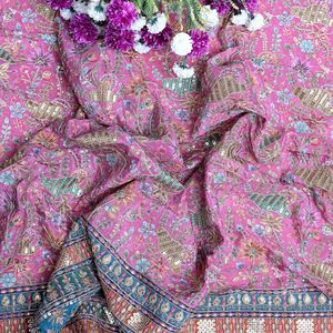 ผ้าเครปสีชมพูออร์คิดลายดอกไม้แบบอาหรับพิมพ์ลายเส้นสายพันธุ์ไม้ประดับสำหรับชุดกะฟตันตะวันออกกลาง สหราชอาณาจักร - Product Image 5