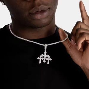 Best Selling Moissanite Charms 925 Sterling Silver Fully Iced <b>Cross</b> Pendant Custom Hip Hop Indian Made Jewelry - Product Image 2