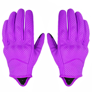Purple Leather Full Finger Gloves Breathable Outdoor Unisex Pull-On Style Summer Riding Gloves - Product Image 1