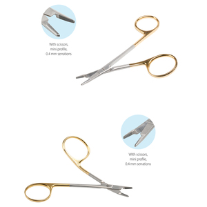 ที่จับเข็มมินิกิลลี่ส์ – ด้ามจับ TC สีทอง, ด้ามจับแบบอสมมาตร, ไม่มีตัวล็อค, พร้อมกรรไกร – 10 ซม. / 12 ซม. – สำหรับมือซ้าย / มือขวา - Product Image 2