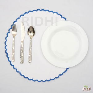 Mantel Individual de Algodón Blanco Hecho a Mano en India Ridhi con Bordado Azul y Estampado en Bloque, 100% Algodón Puro, Decoración de Mesa, Mantel Individual Reutilizable - Product Image 6