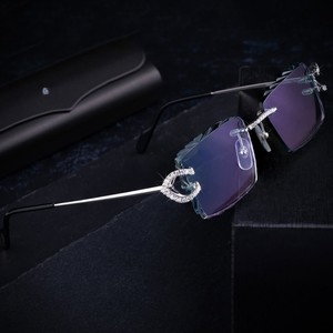 Rimless Lightweight Rectangle Diamond Cut Sunglasses Gradient Lens Eyeglasses <b>Frame</b> Fashion Unisex Outdoor Streetwear - Product Image 3
