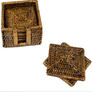Spiral-coiled jute rope <b>coasters</b> with <b>beaded</b> outer rims, shown in natural tan and turquoise variants, at wholesale prices. - Product Image 4