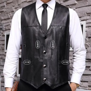 Cowhide Genuine Leather Man Vest <b>Waistcoat</b> Male clothing Jacket Thick Motorcycle Multi Pocket leather biker Men safety vest - Product Image 3