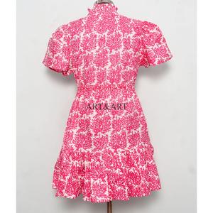 Women's Floral Print V-Neck <b>Wrap</b> Dress <b>Pink</b> Fit Flare Mini Dress short Sleeves Digital Printing Casual Dress For Women - Product Image 6