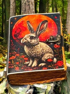 Grimoire en cuir multicolore de 400 pages avec motifs lapin et aquarelle, à bords festonnés, Livre des Ombres - Product Image 6