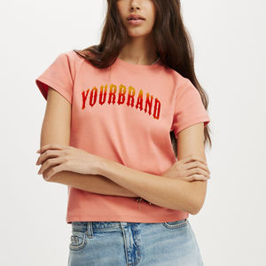 Nouvel Arrivage 2026 T-shirt Court Femme Corail Manches Courtes Col Rond 100% Coton Jersey Décontracté Printemps Été Couleur Unie Coupe Classique - Product Image 1