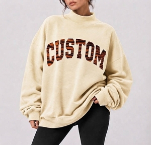 Sweat-shirt décontracté pour femme, fabriqué en usine, coupe oversize, épaules tombantes, manches longues, col montant, vente en gros - Product Image 1