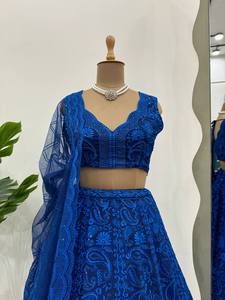 Lehenga Choli de Encaje Azul, Blusa Bordada, Dupatta, Vestido de Novia Tradicional Indio para Mujer - Product Image 3