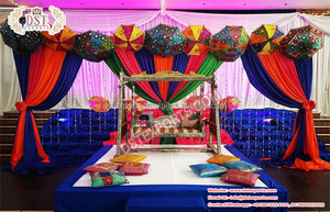 Impresionante Decoración de Escenario para la Noche de Sangeet y Mehndi, Decoración Clásica y Colorida para la Noche de Sangeet, Decoración de Escenario para Bodas Indias, Noche de Mehndi - Product Image 3