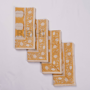 Serviettes de table en coton imprimées à la main motif floral feuille jaune 20x20 pouces, taille personnalisée, réutilisables, pour dîner, mariage, fête, en lin - Product Image 4