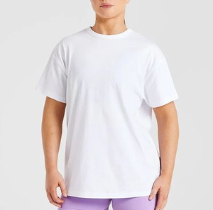 Camiseta de Cuello Redondo para Mujer, Color Blanco Sólido, Corte Holgado, Informal, Tejido de Punto Transpirable, Manga Corta, para Todas las Temporadas, para Gimnasio - Product Image 1
