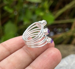 Bague en argent sterling 925 avec pierres précieuses naturelles de pierre de lune et d'améthyste, empilable, bijou raffiné, cadeau - Product Image 6