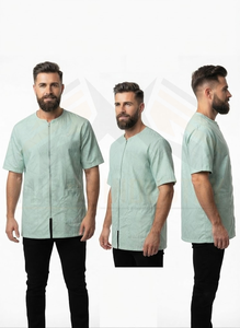 Overol de Trabajo Unisex Verde Claro de Manga Corta con Cierre Frontal, Impermeable, Certificado CE, Transpirable, de Poliéster, para Salón de Belleza y Barbería - Product Image 3