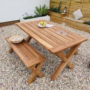 Ensemble de table de jardin en acacia/teck avec chaises, meubles de patio en bois massif, ronds/carrés, résistants aux intempéries, design rustique - Product Image 2