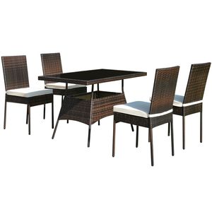 Set da Pranzo in Rattan da 5 Pezzi con Tavolo in Vetro e Sedie con Schienale Alto - Product Image 4