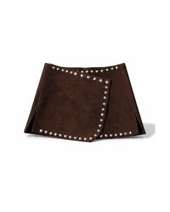 <b>Brown</b> Studded Mini Women Genuine Leather Formal Straight <b>Pencil</b> <b>Skirt</b> Rhinestone Waistband All Seasons Eco-Friendly Streetwear - Product Image 4