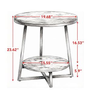 2-Tier Rustic Industrial Round <b>End</b> <b>Table</b> with <b>Storage</b> Shelf Accent Nightstand for Living Room Bedroom - Product Image 5