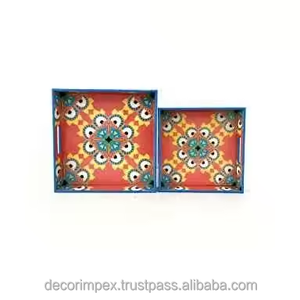 Juego de bandeja para servir artesanías, bandeja de madera con estampado de esmalte para Decoración de mesa - Product Image 3