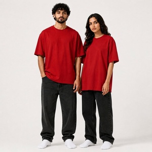 Unisex <b>Red</b> Oversized T <b>Shirt</b> with Drop Shoulder Crew Neck Short Sleeves and Relaxed Fit for Casual Streetwear - Product Image 4