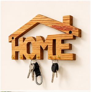 Custom Wall Mounted Wooden Key Holder <b>For</b> Home Decor Stylish House Shaped Entryway Organizer With 8 Sturdy Metal <b>Hooks</b> And Easy - Product Image 5
