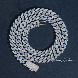 Luxury Blue White Moissanite Cuban Link Chain <b>Necklace</b> Iced Hip Hop Jewellery <b>Statement</b> Piece 925 Sterling Silver Gold/Silver - Product Image 3