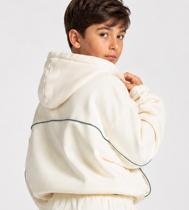 Sweat-shirt à capuche décontracté surdimensionné pour garçon, personnalisé, blanc nacré avec lignes contrastées, en polaire premium, modèle OEM - Product Image 2