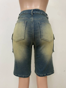 Shorts de mezclilla lavada de alta calidad con cordones, ajustados, de tiro medio, rectos, estilo vintage con botones, para salir en verano, para mujer, Sehe Fashion - Product Image 6