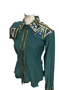 Tela de tafetán elástica hecha a mano Cowgirl Western Show Shirt para ropa ecuestre y equitación - Product Image 3