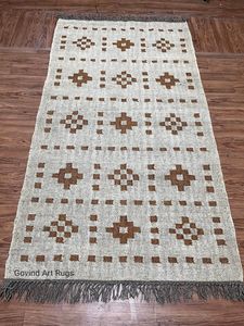 Tapis Kilim Floral Fait Main en Mélange Laine Coton, Rectangulaire, Poil Moyen, Dos en Jute, pour Salon, Lavable en Machine et à la Main - Product Image 6