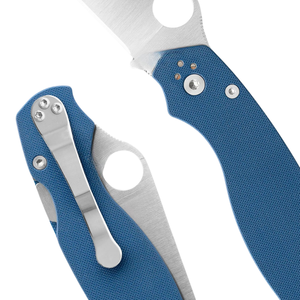 Couteaux pliants portables en acier inoxydable avec poignée texturée bleu clair, lame pointue et tranchante, trou de serrage rond et métal - Product Image 5