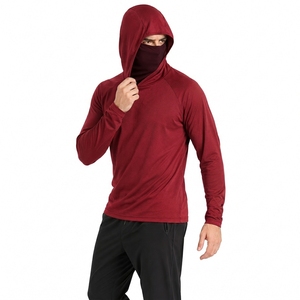 Men's <b>Red</b> Hooded <b>Long</b> <b>Sleeve</b> Sun Protection Shirt Quick Dry Outdoor Athletic <b>Top</b> UPF 50 Solid Color Pullover - Product Image 4