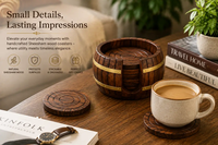 Ensemble de sous-verres en bois avec support, bois naturel, pour boissons, tasses à café, mugs, verres à vin, décoration pour la maison, la cuisine, la salle à manger, le restaurant, le bureau