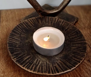 Custom Antique Brass Finish Wrought Iron Heart Candle <b>Holder</b> Sculpture – Handcrafted Metal Infinity <b>Tealight</b> Stand for Tabletop - Product Image 5