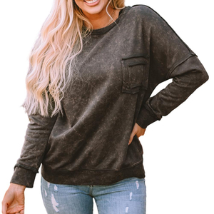 Sudadera de Mujer con Cuello Redondo y Hombros Caídos, Estilo Francés, Lavado Ácido, Algodón de Alta Calidad, Talla Grande - Product Image 1