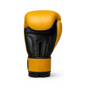 Guantes de boxeo profesionales de cuero con diseño de rayas amarillas y negras, cierre de cordones en la muñeca, para adultos, equipo de entrenamiento de boxeo - Product Image 3