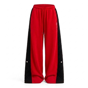 Women's Custom Wide Leg Casual <b>Trousers</b> Loose Fit <b>Drawstring</b> Waist Quilted Contrast Side Panels Streetwear <b>Trousers</b> - Product Image 6