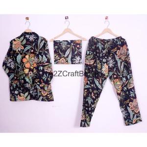 Conjunto de Pijama para Mujer, Hecho a Mano en India, 100% Algodón, con Estampado Floral Elegante, Ropa de Verano para Resort, Suave, Transpirable, de Secado Rápido, Ideal para Regalo - Product Image 4