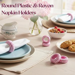 Ensemble d'anneaux de serviette - 12 pièces, élégants porte-serviettes ronds en plastique et rayonne pour la décoration de table, pour mariage, fête, vacances - Product Image 6