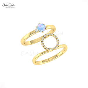 Anillo Apilable de Piedra Lunar de Corte Redondo de 0.45 CT con Doble Banda de Diamantes Pavé, Joyería de Piedra de Nacimiento de Junio, de Fabricantes Asiáticos - Product Image 5