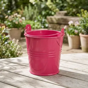 Seau en métal rouge rosé avec poignée, support pour fournitures artisanales, seau de rangement décoratif pour événements, école, fête, maison, jardin, décoration de mariage - Product Image 5