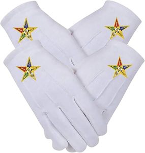 Masonic <b>White</b> OES Order Of The Eastern Star Cotton Gloves Embroidered Logo. (2 Pairs) Fabric type Cotton - Product Image 1