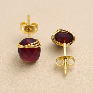 Garnet Wire Wrapped Oval <b>Stud</b> Earrings 8-10 Handmade Brass And <b>Silver</b> Red Gemstone <b>Studs</b> January Birthstone Crystal Jewelry Gift - Product Image 1