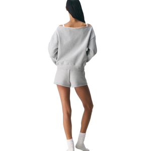 Sweat-shirt Premium Femme Décontracté à Épaules Dénudées avec Logo Personnalisé, en Mélange de Coton Tricoté, Manches Longues, pour le Printemps, Style Athleisure - Product Image 2