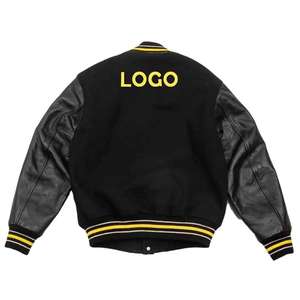Chaqueta Bomber Varsity con Logotipo Personalizado para Hombre y Mujer, Lana Negra Oscura con Mangas de Cuero, Venta al por Mayor, Súper Calidad - Product Image 5
